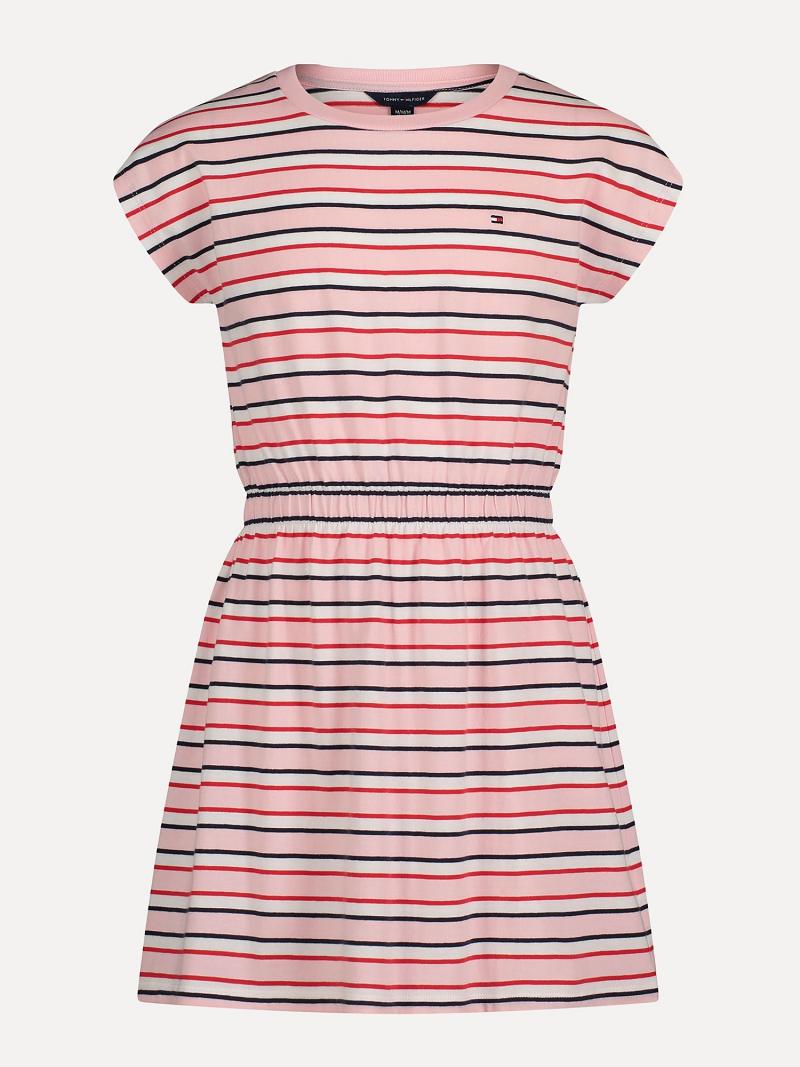 Lány Tommy Hilfiger Big Stripe Cinched T-Shirt Dresses Rózsaszín | HU 1734YXF